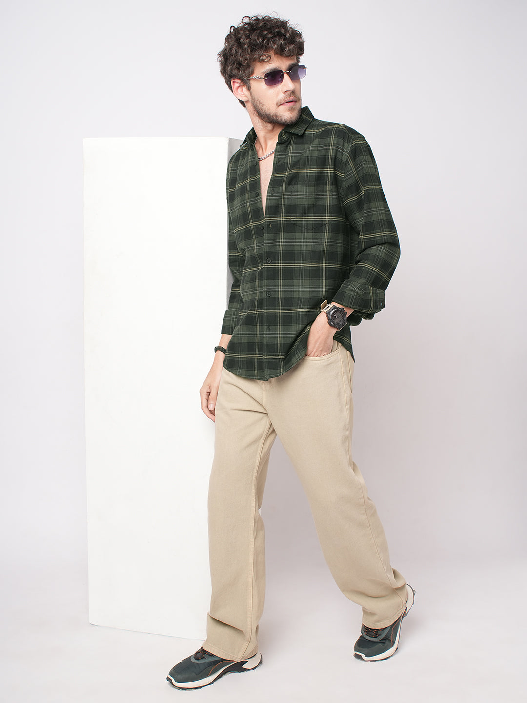 Premium Cotton Olive & Black Tartan Checked Shirt