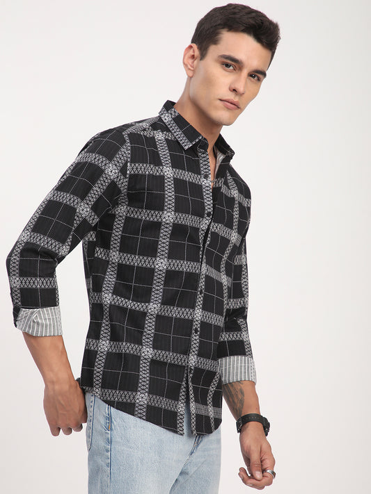 Ink Black Glyphs Grid Checks Shirt