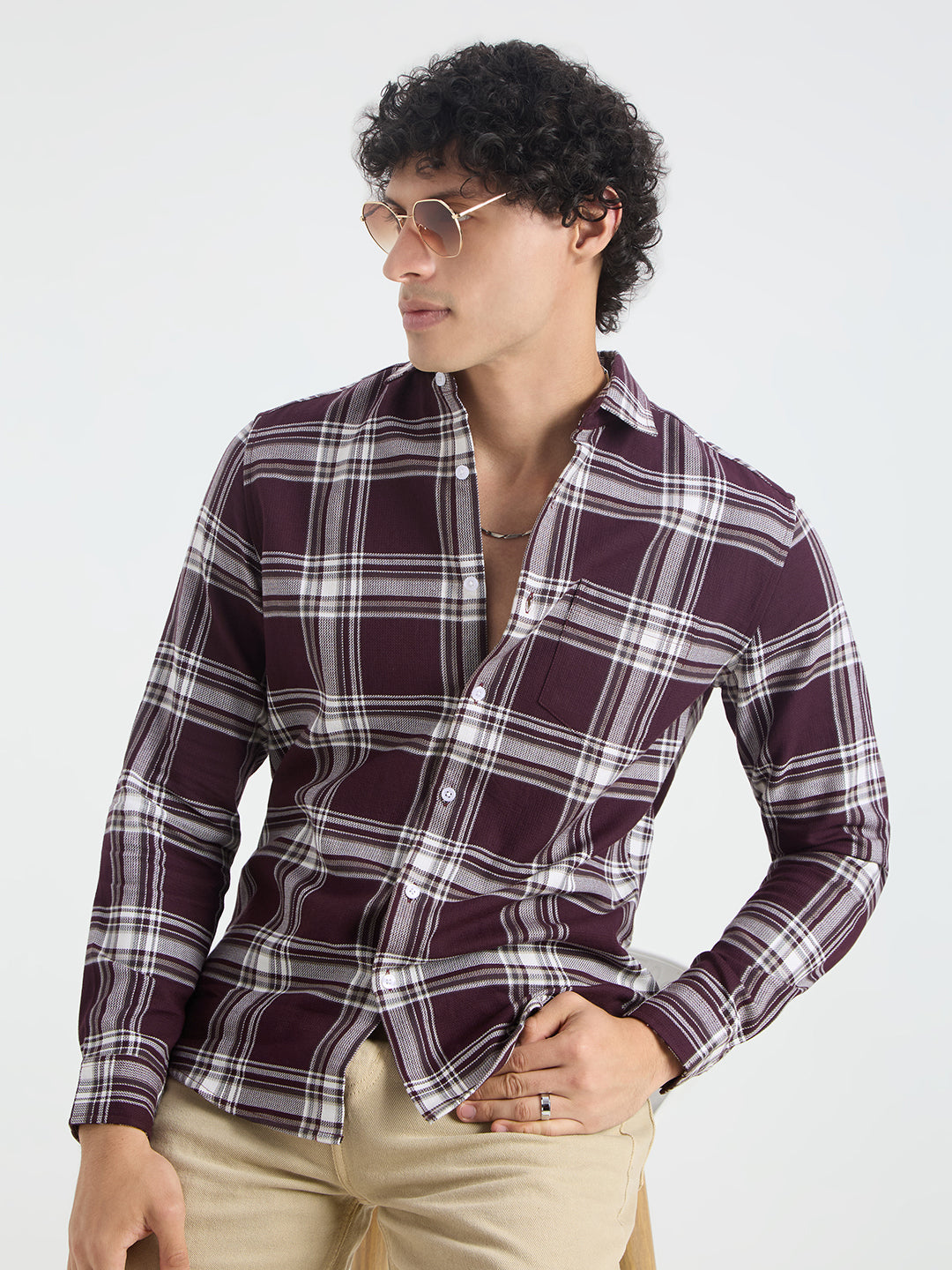 Premium Cotton Vintage Deep Wine Plaid Checks Shirt