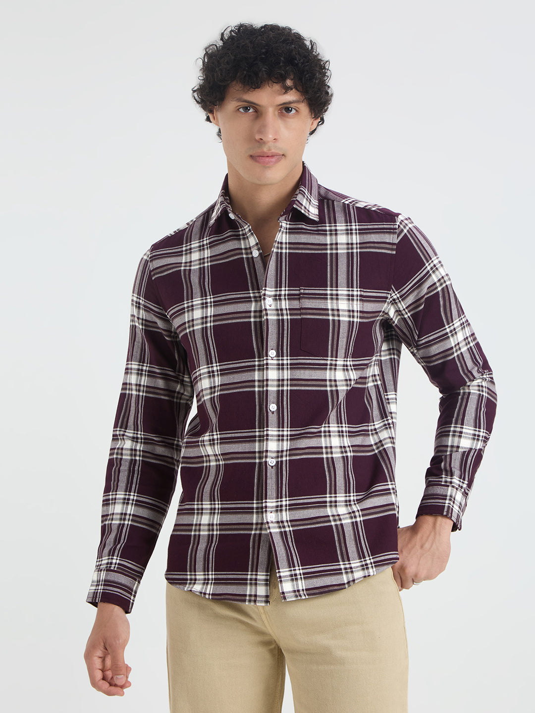 Premium Cotton Vintage Deep Wine Plaid Checks Shirt