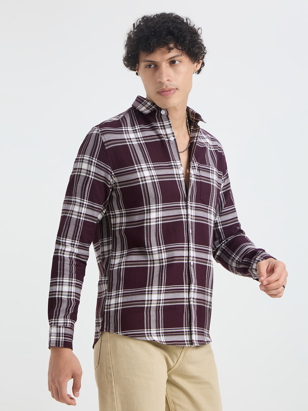Premium Cotton Vintage Deep Wine Plaid Checks Shirt