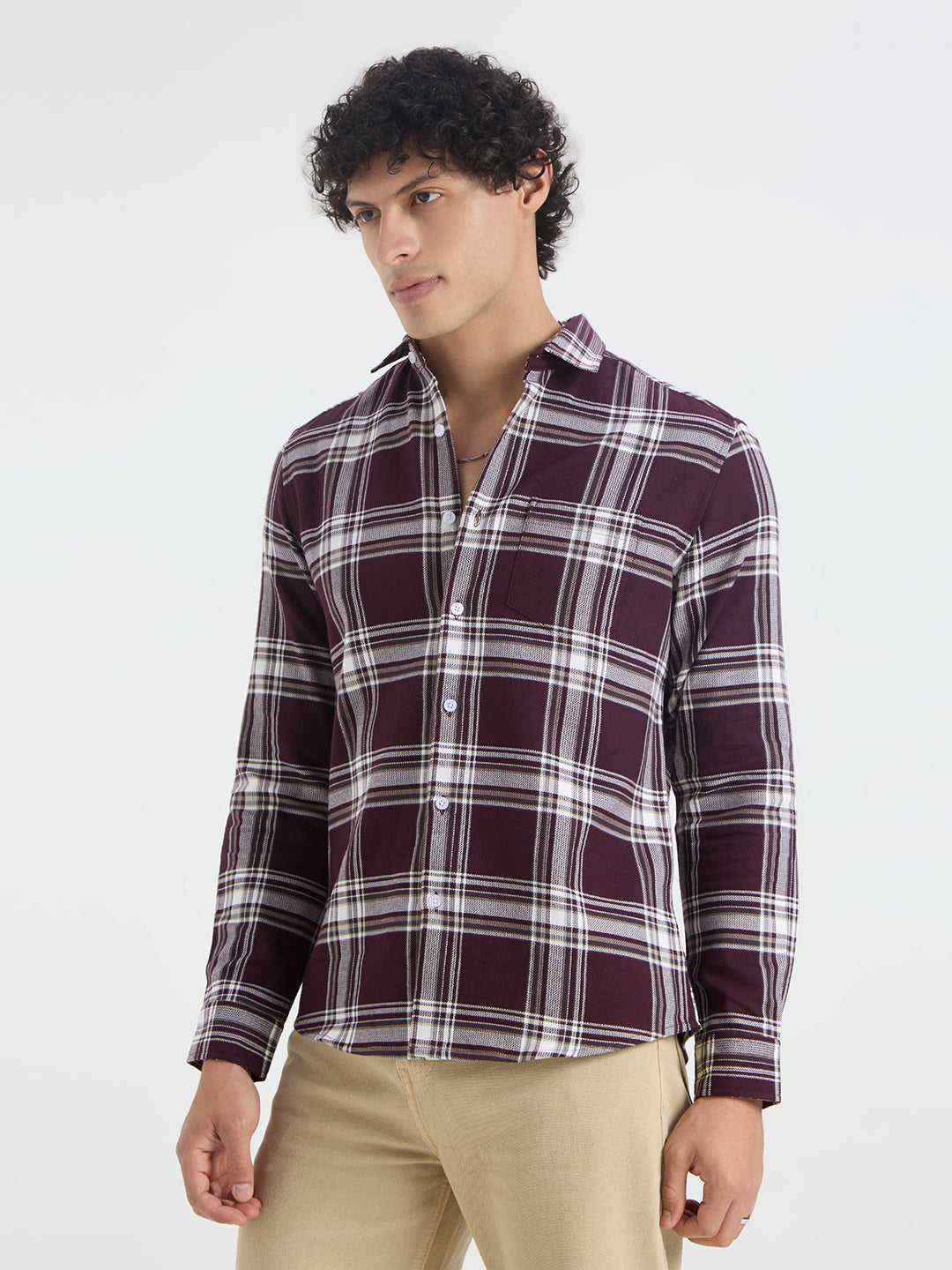 Premium Cotton Vintage Deep Wine Plaid Checks Shirt