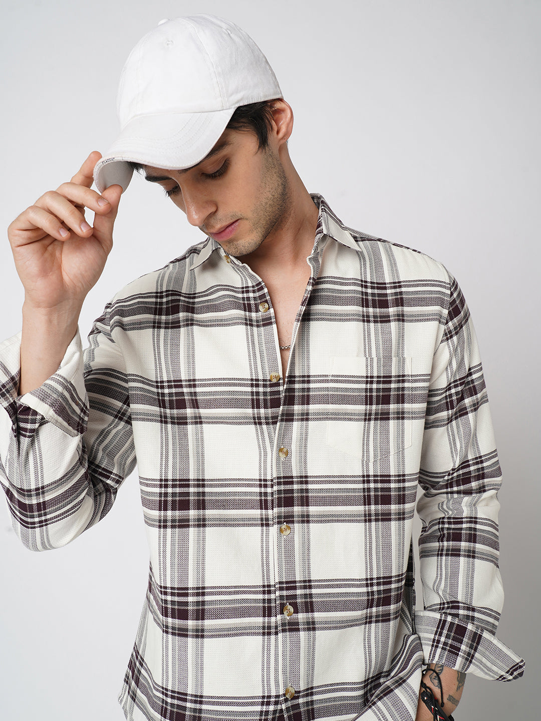 Premium Cotton Timeless White & Maroon Broad Checkered Shirt