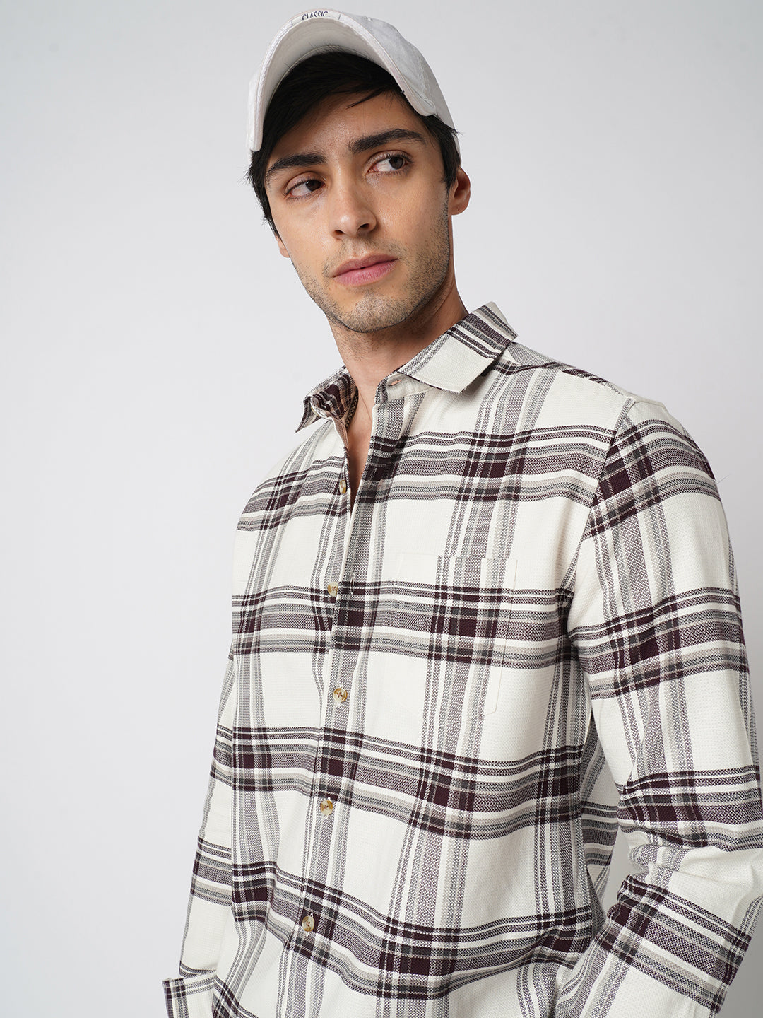 Premium Cotton Timeless White & Maroon Broad Checkered Shirt
