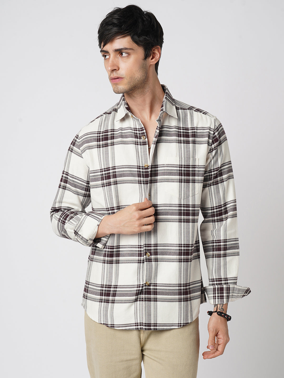 Premium Cotton Timeless White & Maroon Broad Checkered Shirt