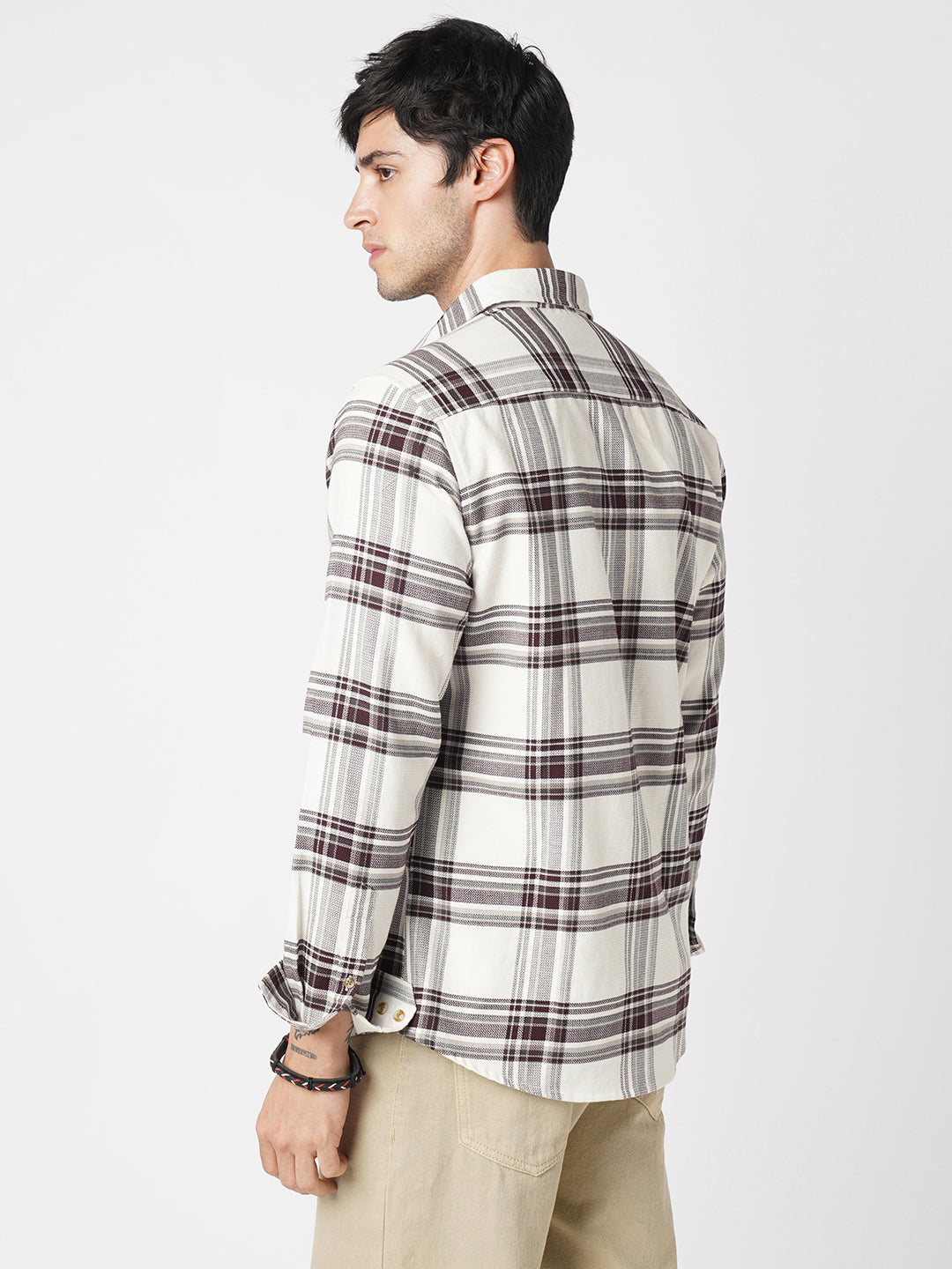 Premium Cotton Timeless White & Maroon Broad Checkered Shirt