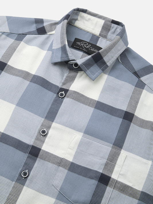Premium Cotton Blue Glacier Grid Plaid Checks shirt