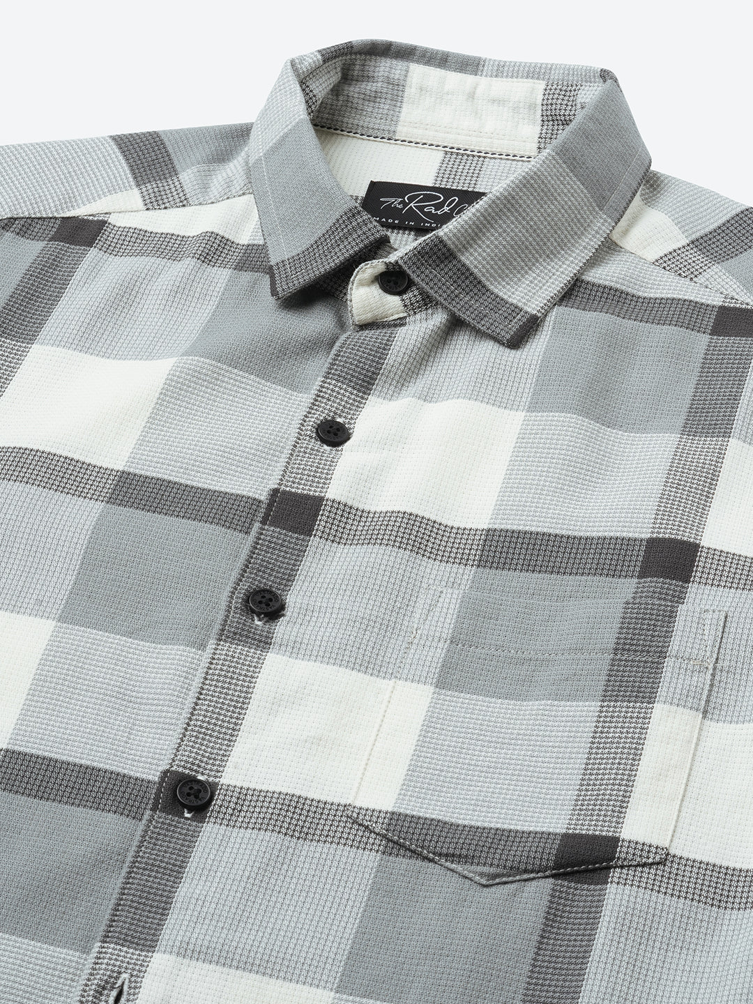 Premium Cotton White & Gradient Grey Minimalist Checks Shirt