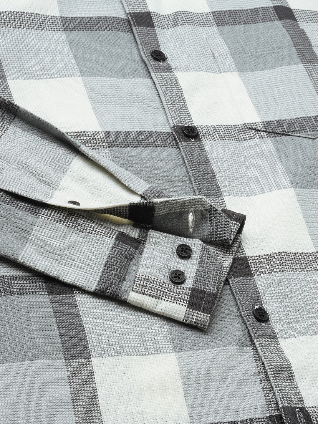 Premium Cotton White & Gradient Grey Minimalist Checks Shirt