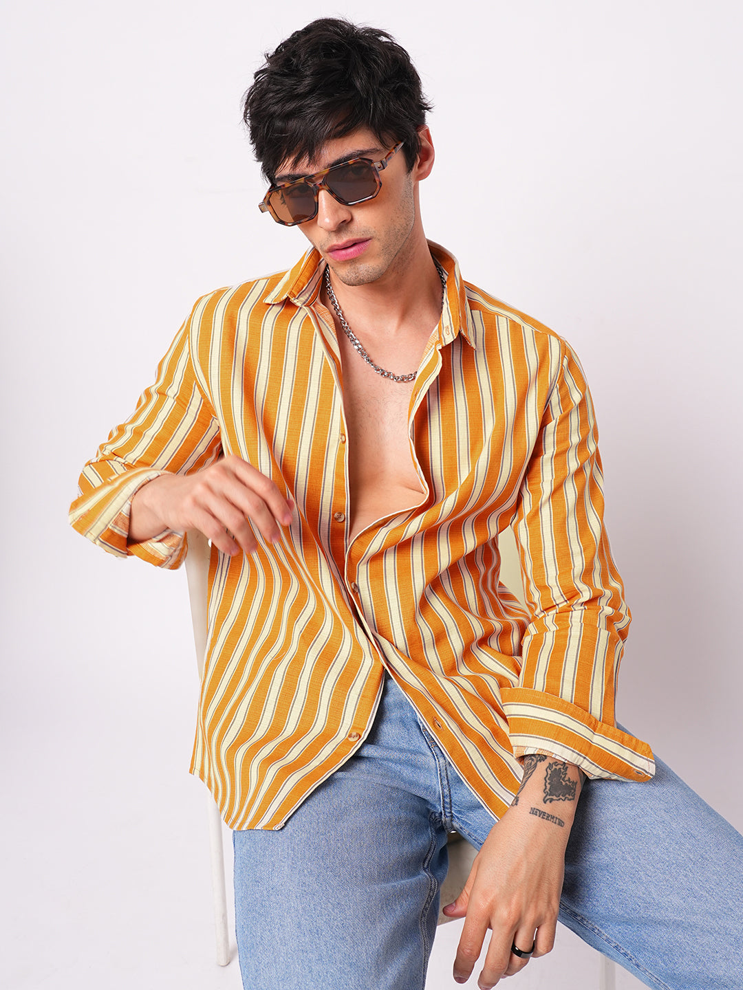 Sunset Orange Vertical Stripe Shirt