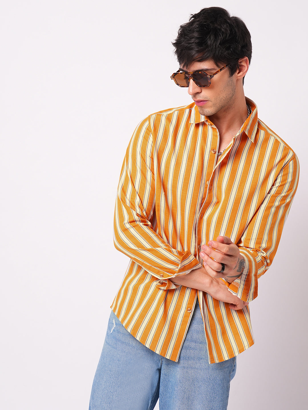 Sunset Orange Vertical Stripe Shirt