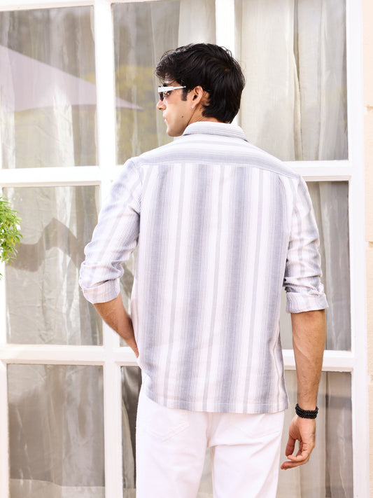Contrast Echo Grey Stripescape Double Pocket Shirt