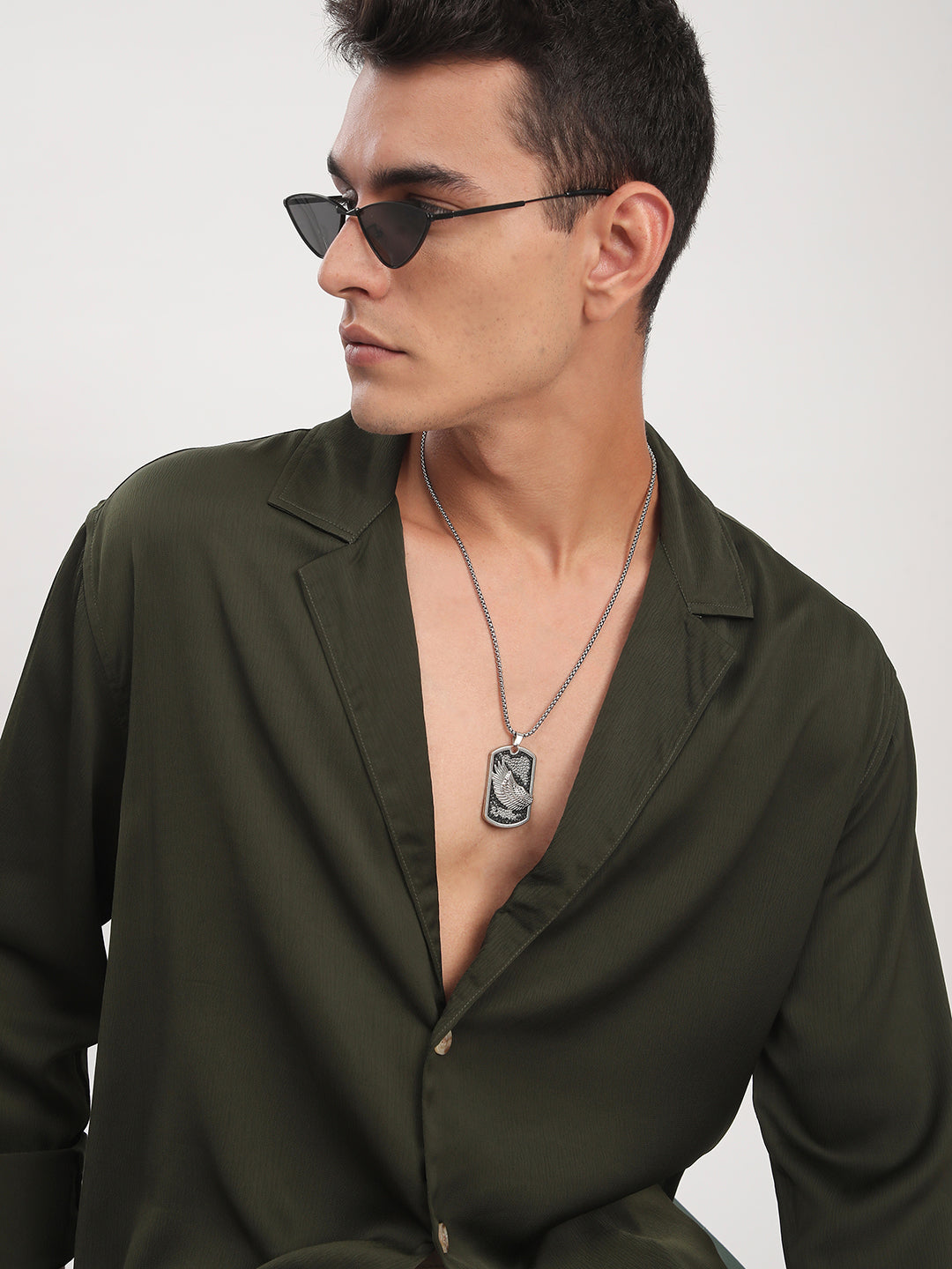Elegant Green Crinkled Lapel Collar Oversized Shirt