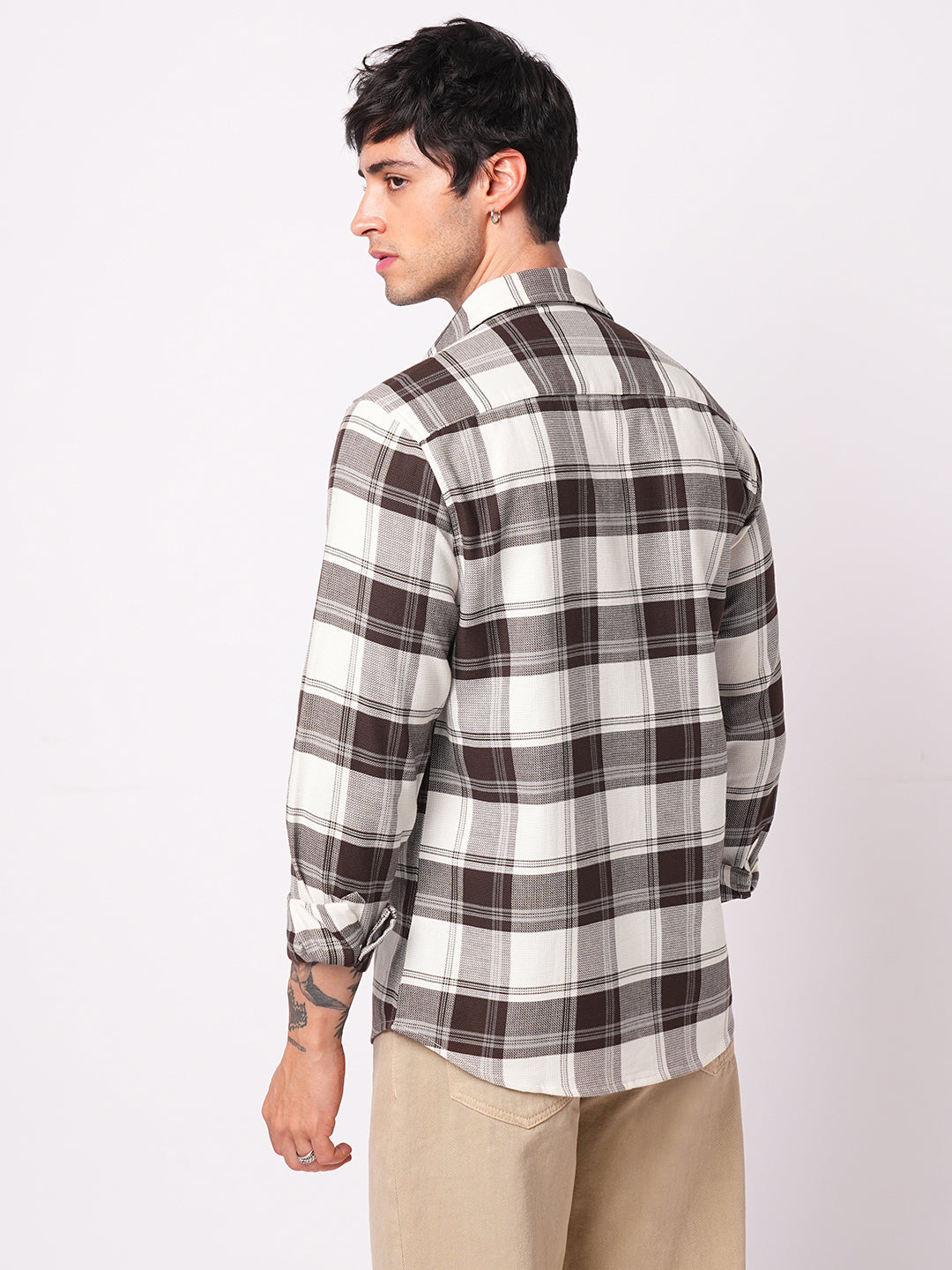Premium Cotton Classic White & Brown Tartan Checks