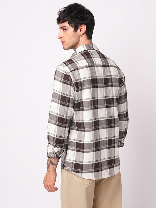 Premium Cotton Classic White & Brown Tartan Checks