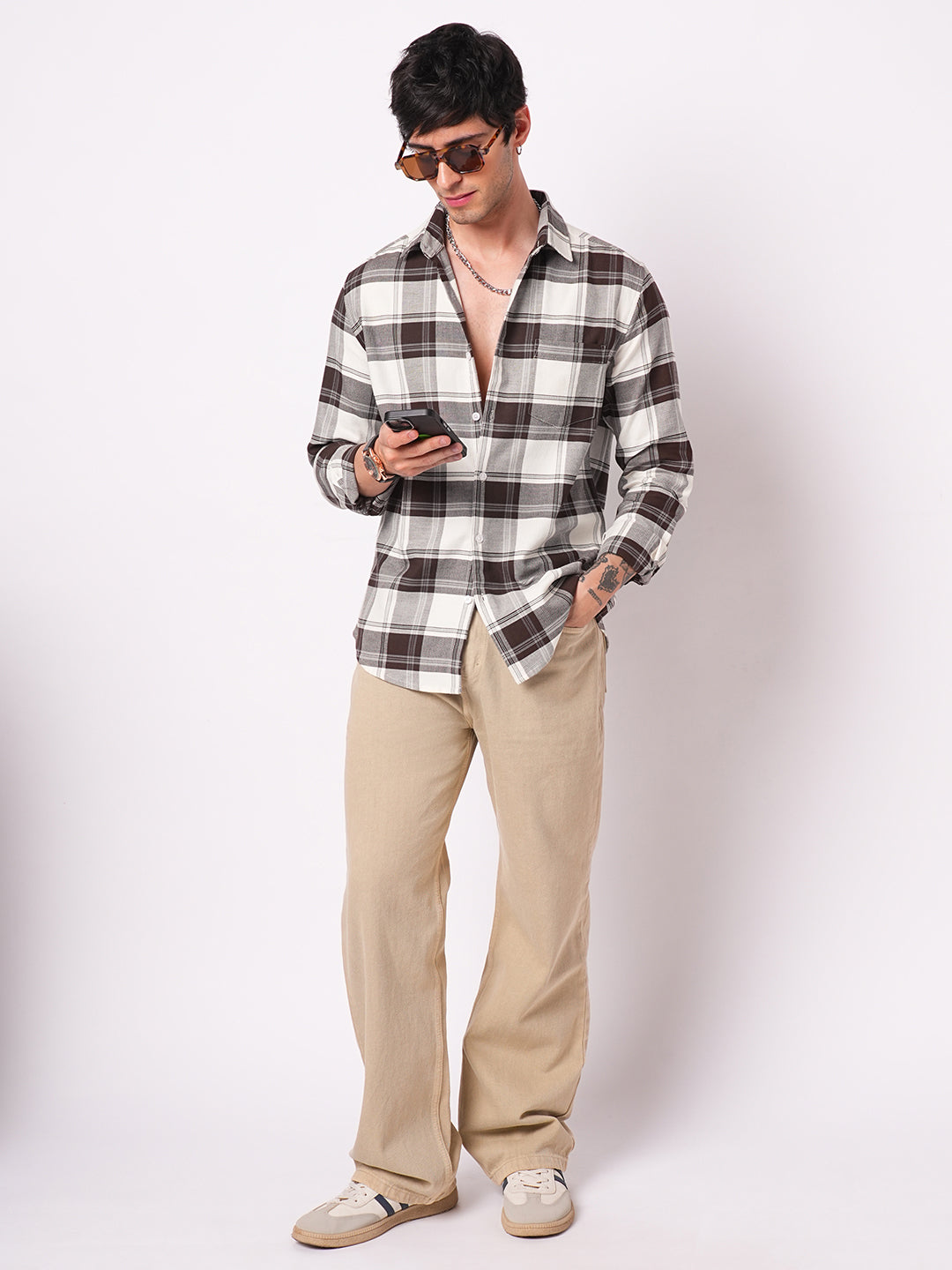 Premium Cotton Classic White & Brown Tartan Checks