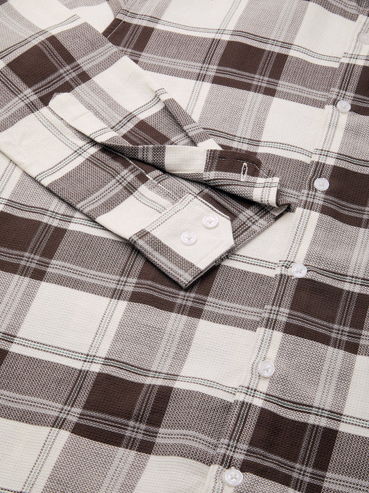 Premium Cotton Classic White & Brown Tartan Checks