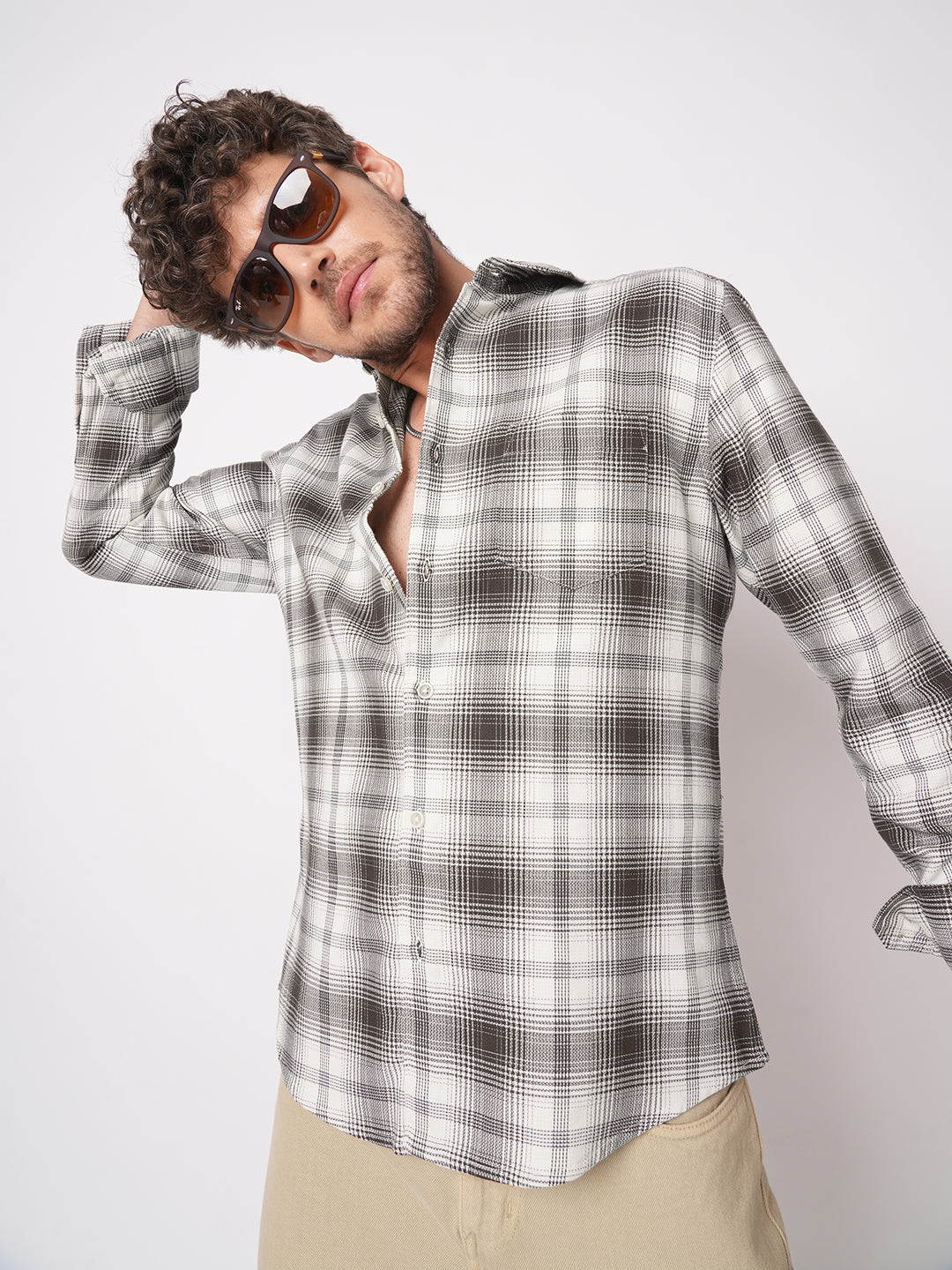 Premium Cotton Brown & White Sable Grid Checks Shirt