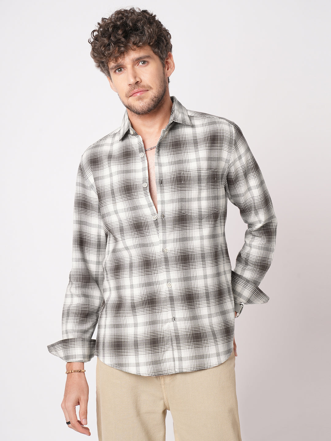 Premium Cotton Brown & White Sable Grid Checks Shirt
