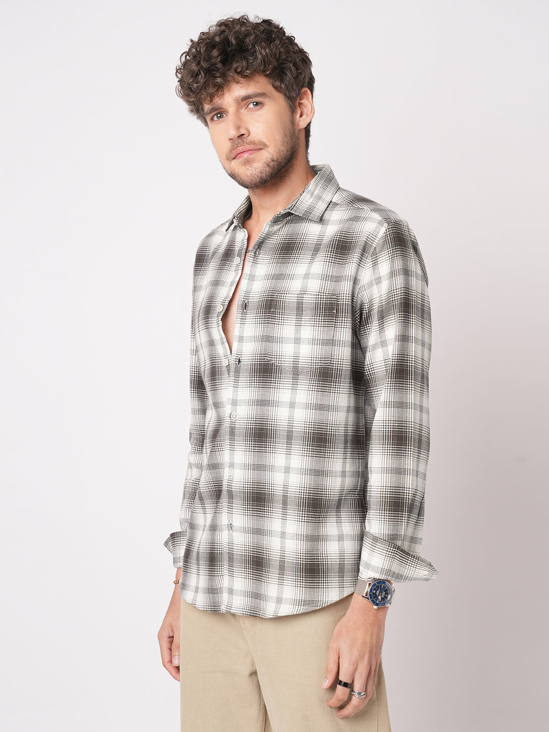 Premium Cotton Brown & White Sable Grid Checks Shirt