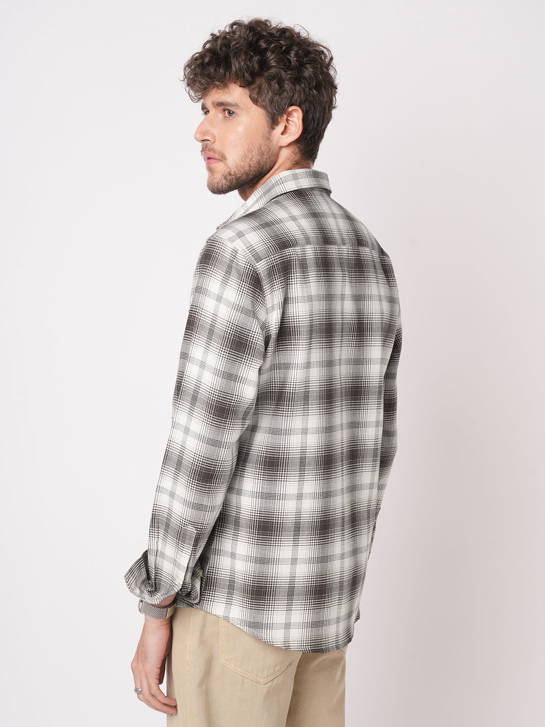 Premium Cotton Brown & White Sable Grid Checks Shirt
