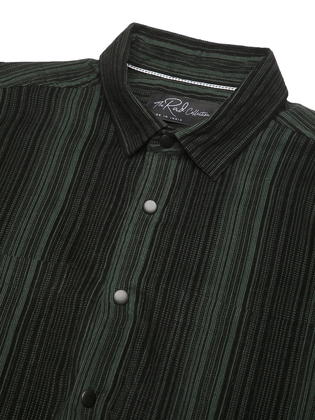 Dark Green Striped Double Pocket Corduroy Shirt