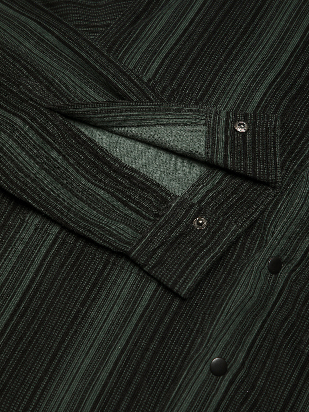 Dark Green Striped Double Pocket Corduroy Shirt