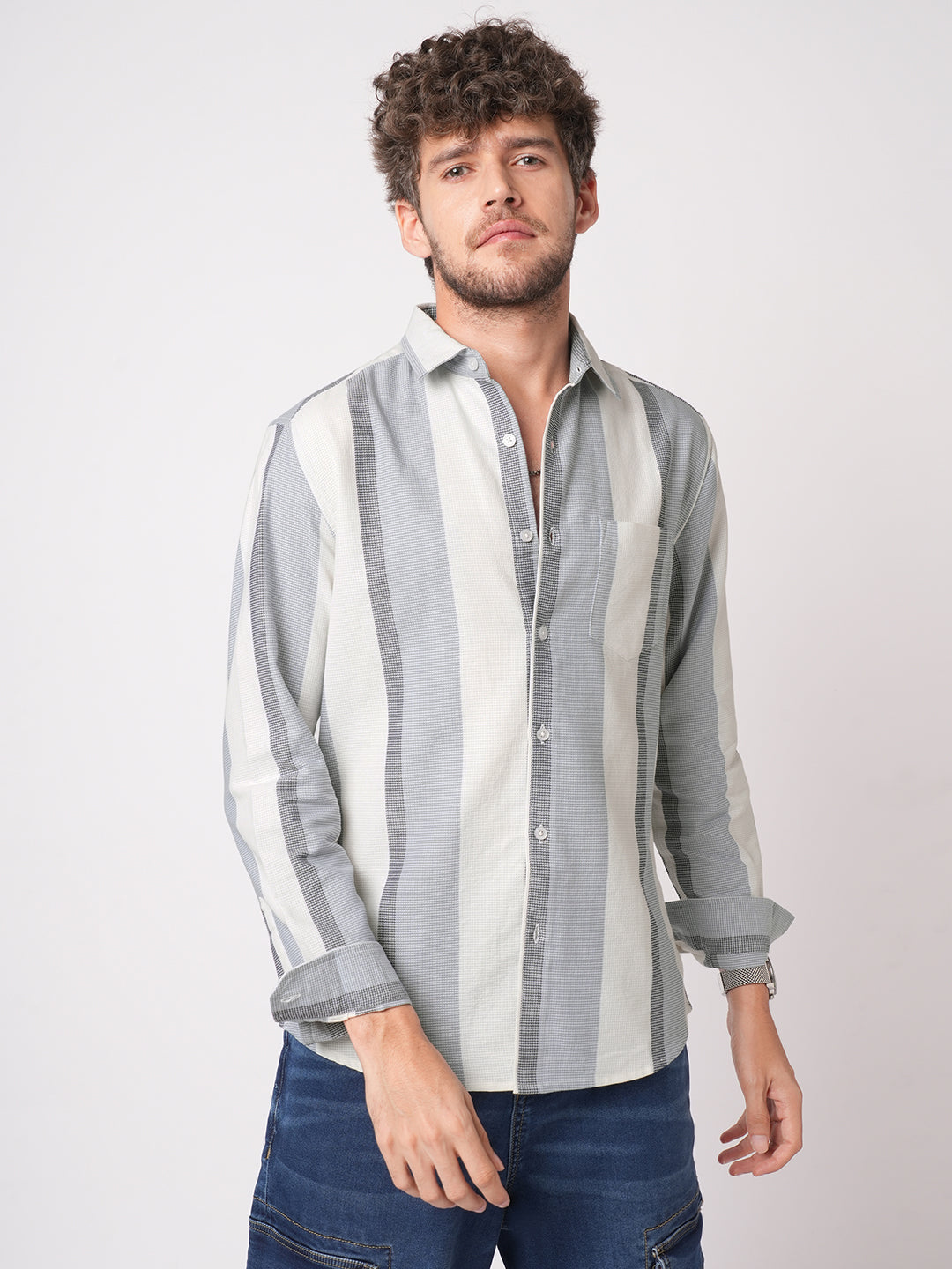 Premium Cotton Classic Dual Tone Broad Stripes Shirt
