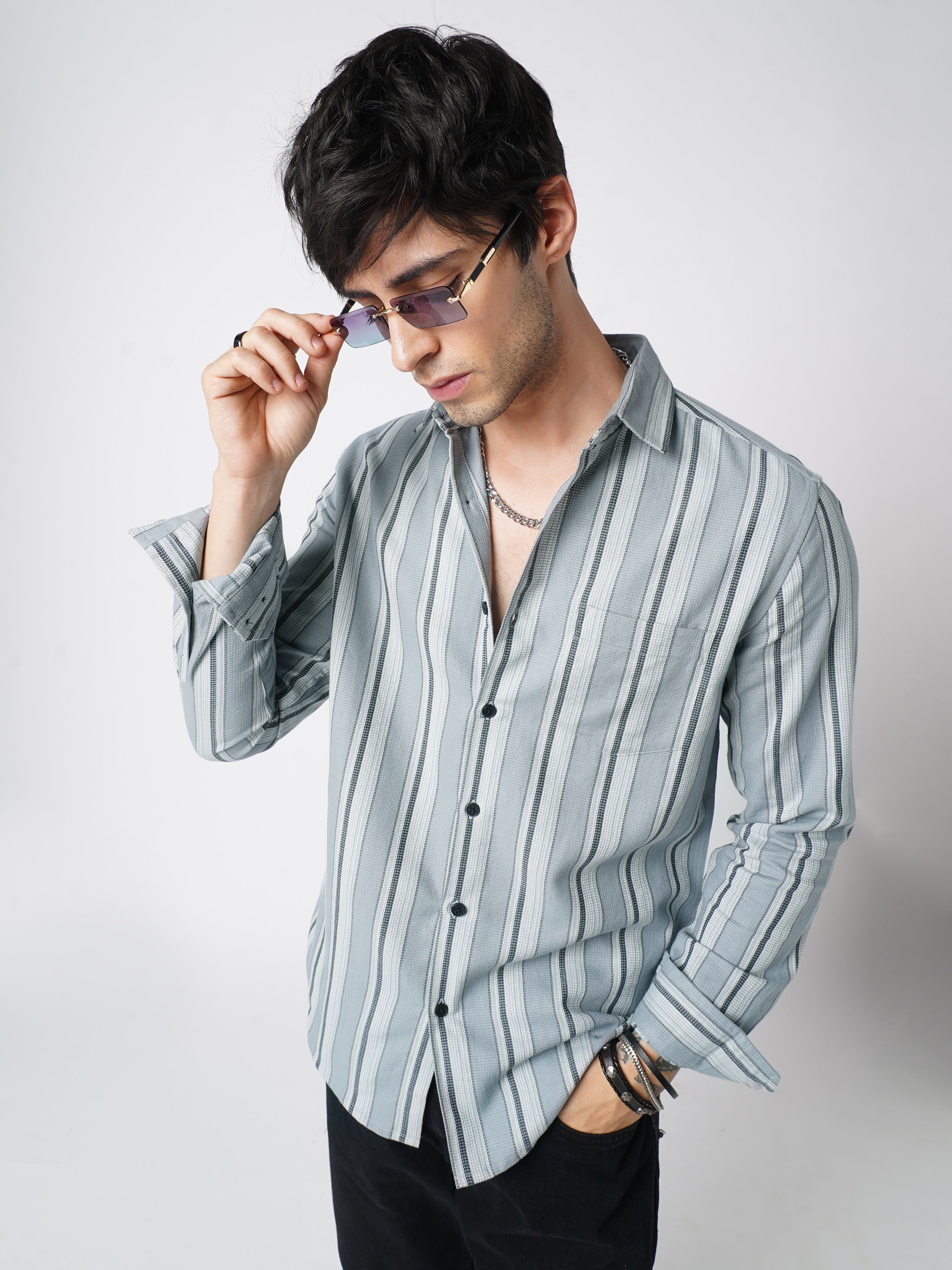 Premium Cotton Ash Flow Linear Shirt