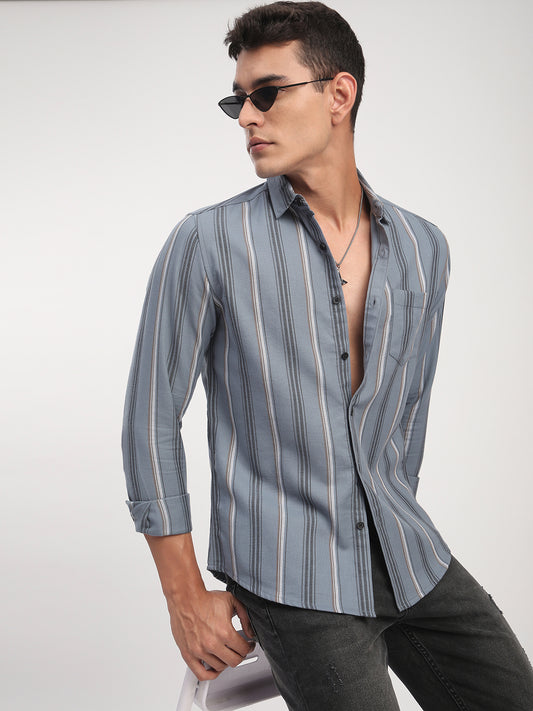 Premium Cotton Power Grey Harmony Striped Shirt