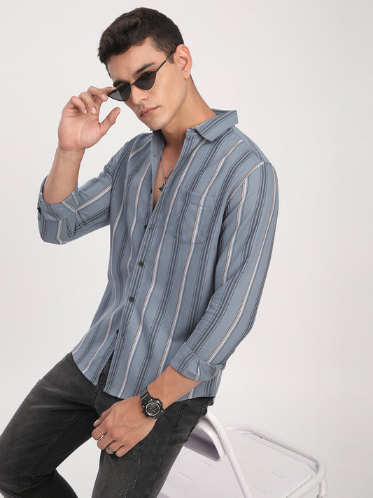 Premium Cotton Power Grey Harmony Striped Shirt