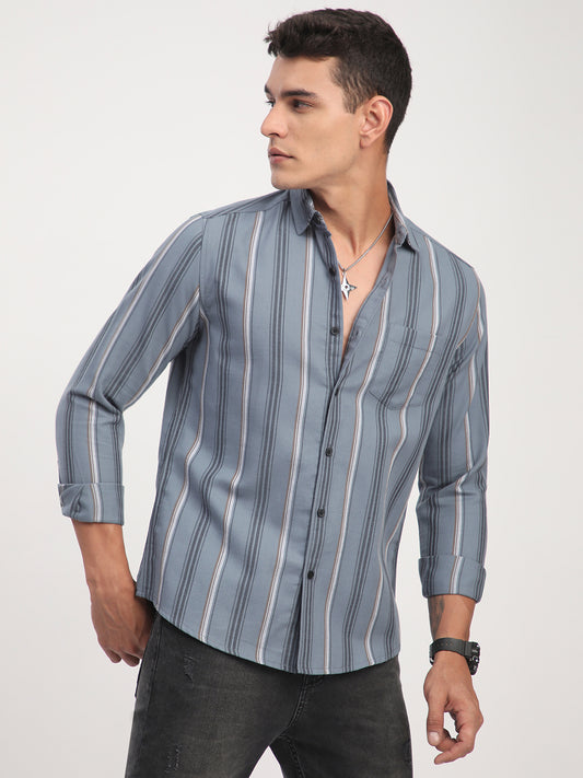 Premium Cotton Power Grey Harmony Striped Shirt