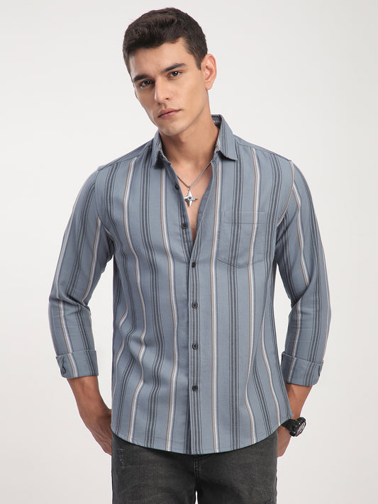 Premium Cotton Power Grey Harmony Striped Shirt