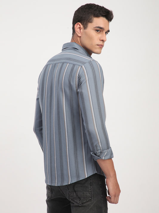 Premium Cotton Power Grey Harmony Striped Shirt