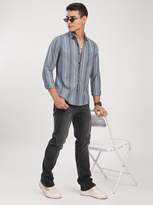 Premium Cotton Power Grey Harmony Striped Shirt