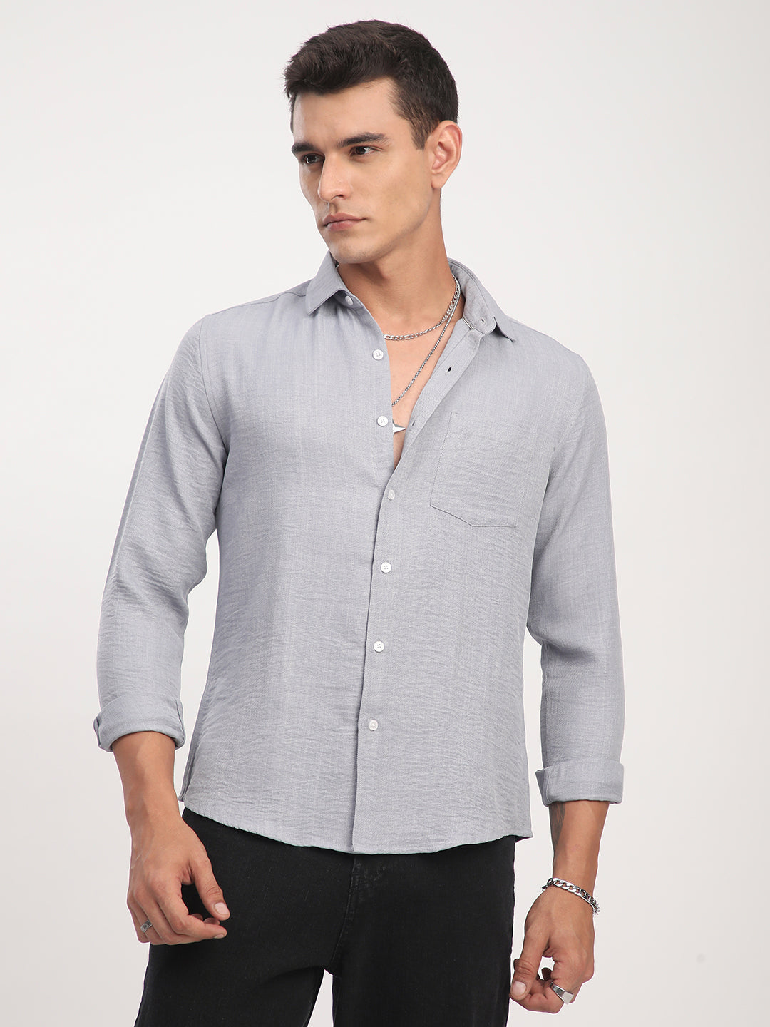 Pastel Blue Minimalist Solid Crinkled Shirt