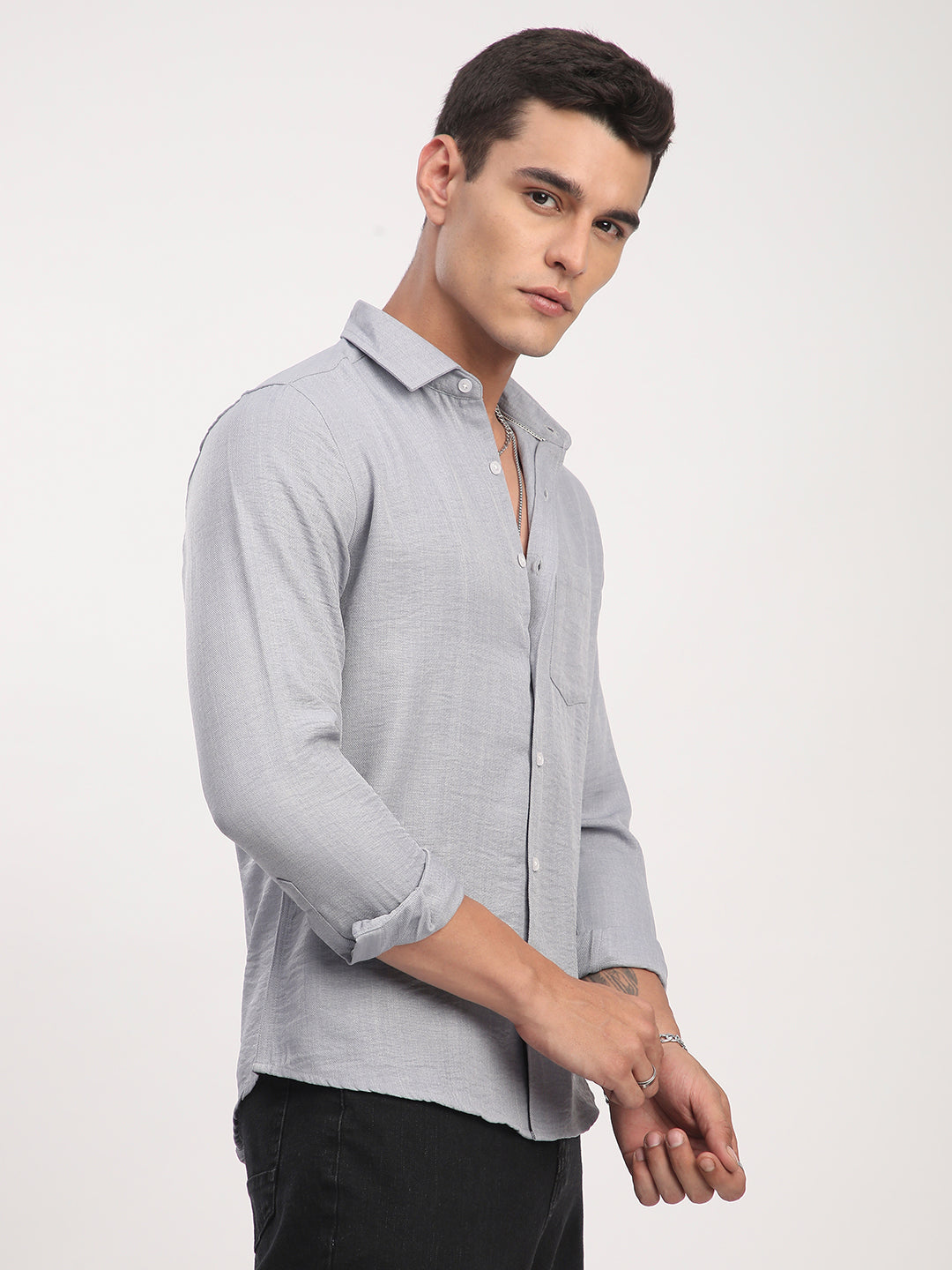Pastel Blue Minimalist Solid Crinkled Shirt