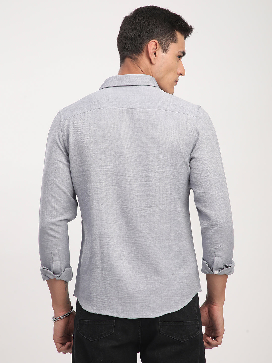 Pastel Blue Minimalist Solid Crinkled Shirt