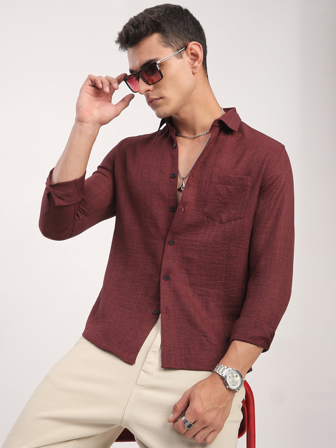 Redwood Minimalist Solid Crinkled Shirt