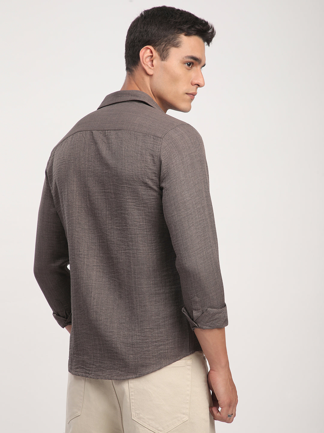 Taupe Minimalist Solid Crinkled Shirt