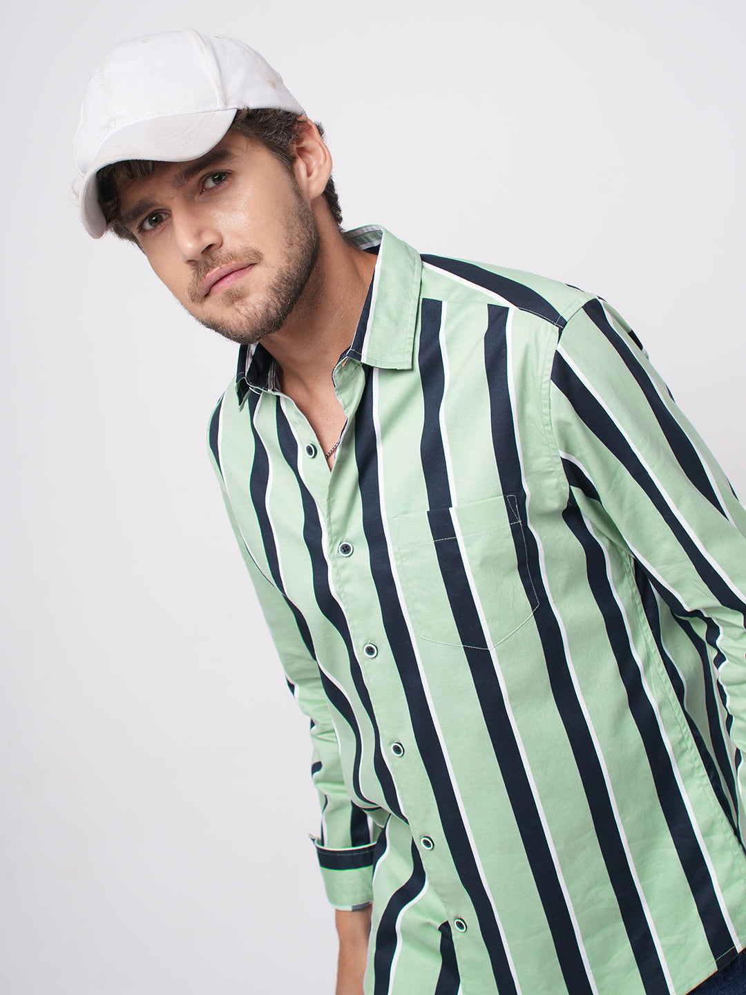Sage Green & Navy Harbour Striped Shirt