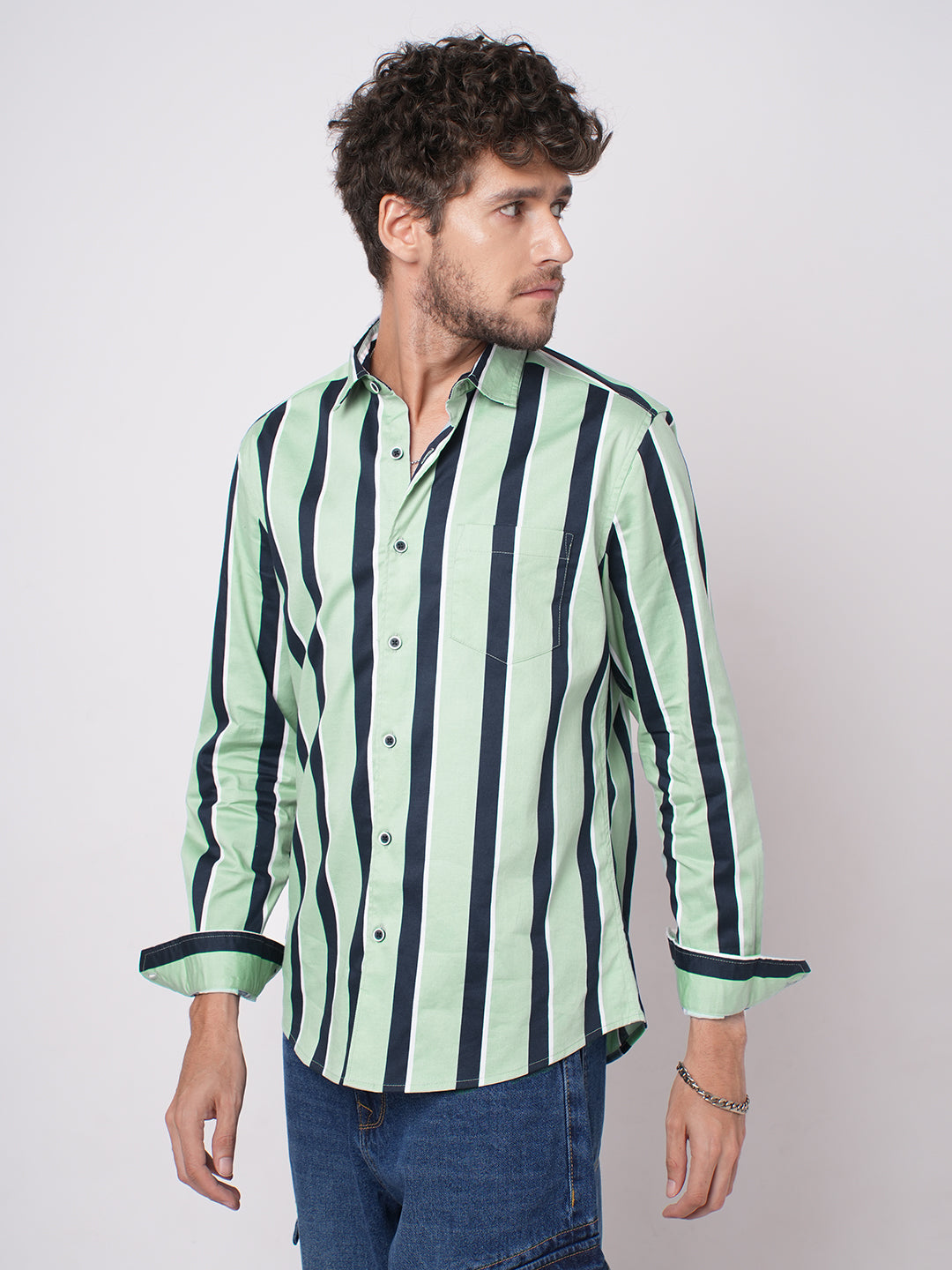Sage Green & Navy Harbour Striped Shirt