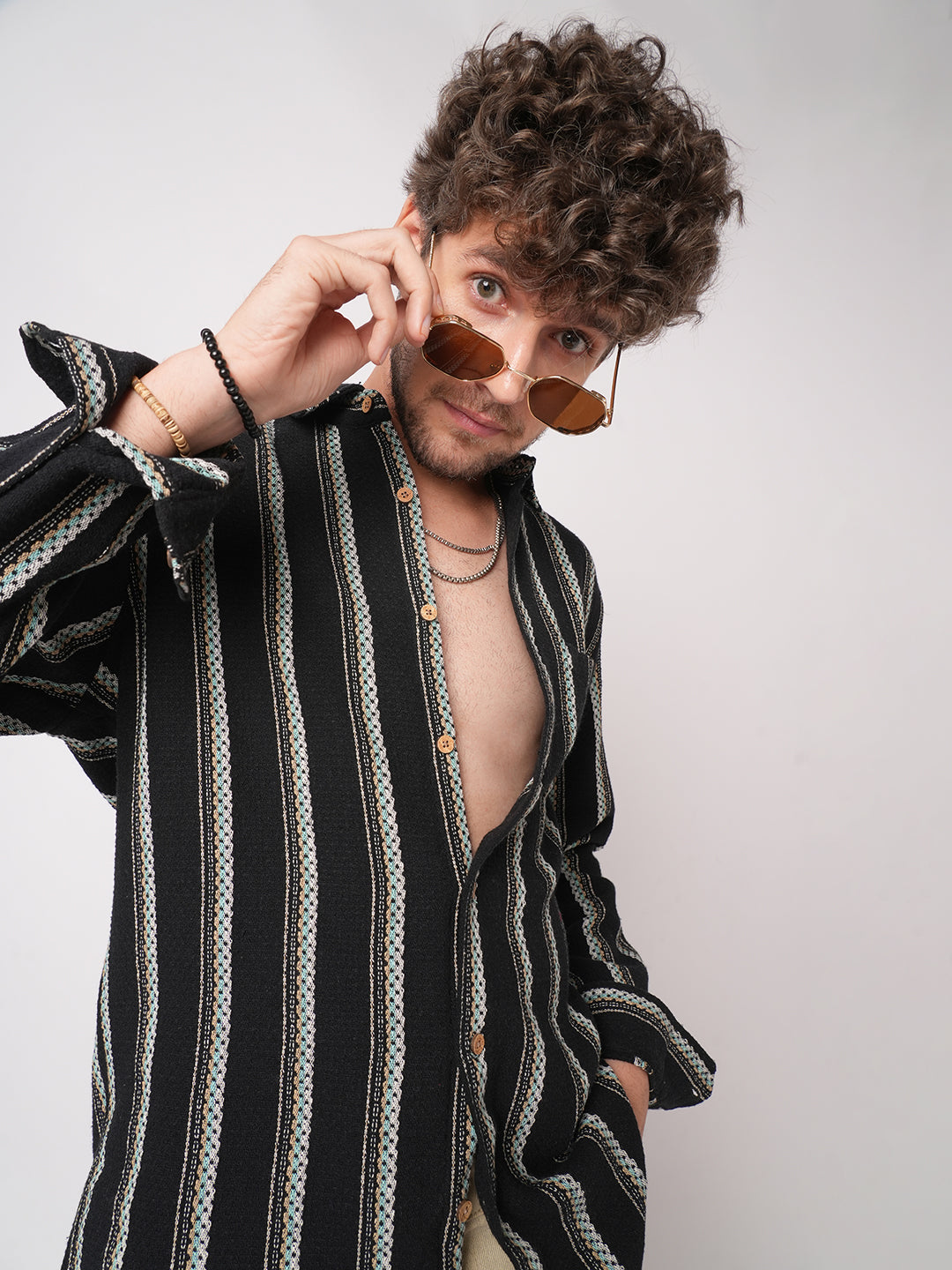 Black Midnight Tapestry Striped Shirt