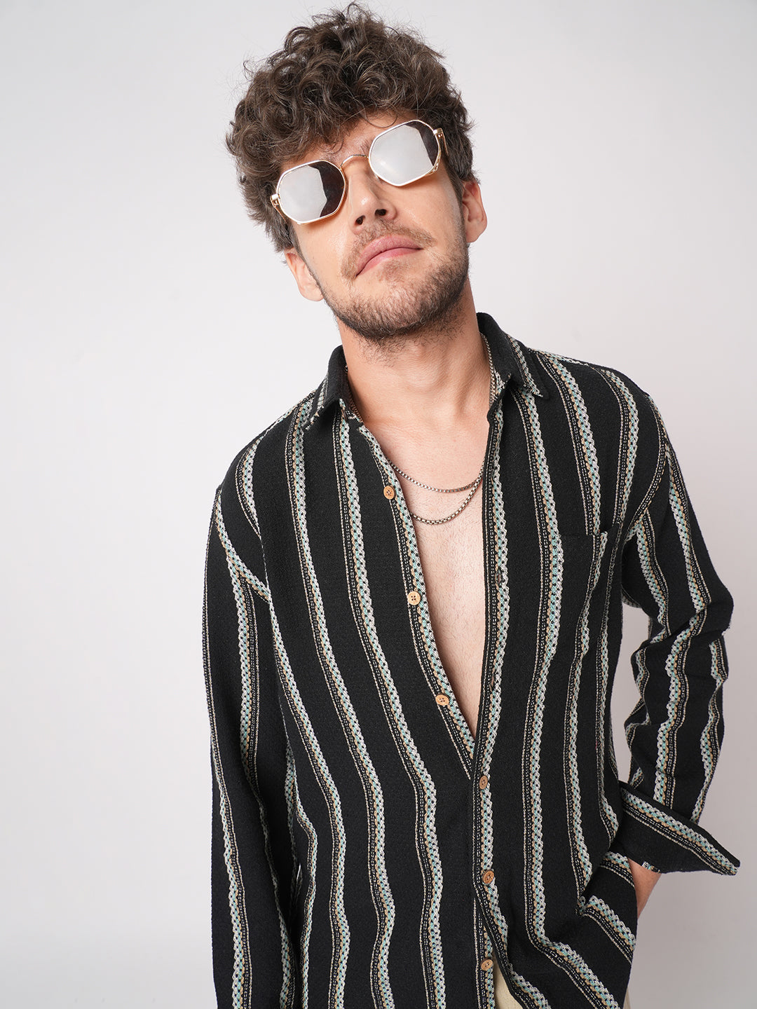 Black Midnight Tapestry Striped Shirt