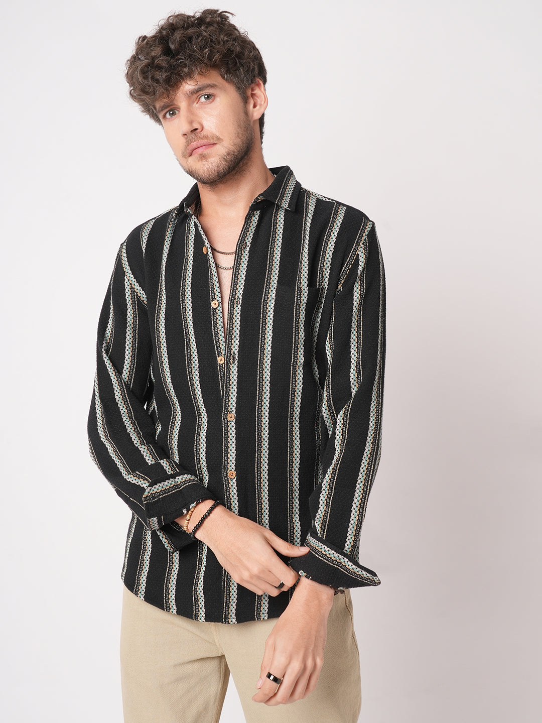 Black Midnight Tapestry Striped Shirt