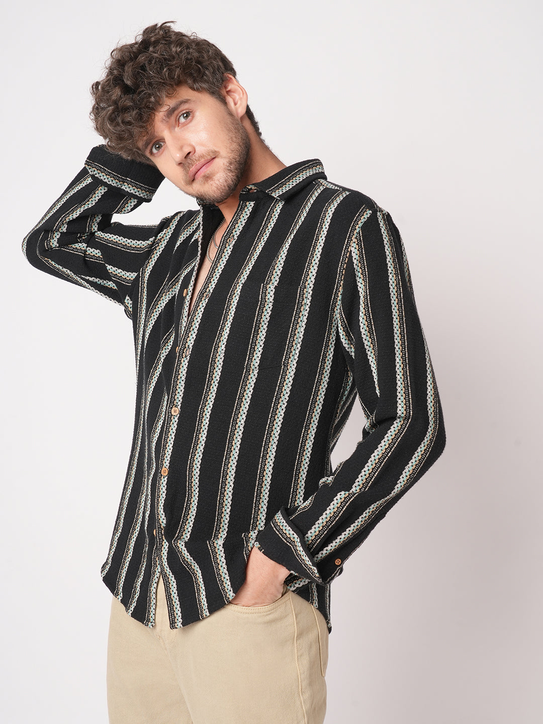 Black Midnight Tapestry Striped Shirt