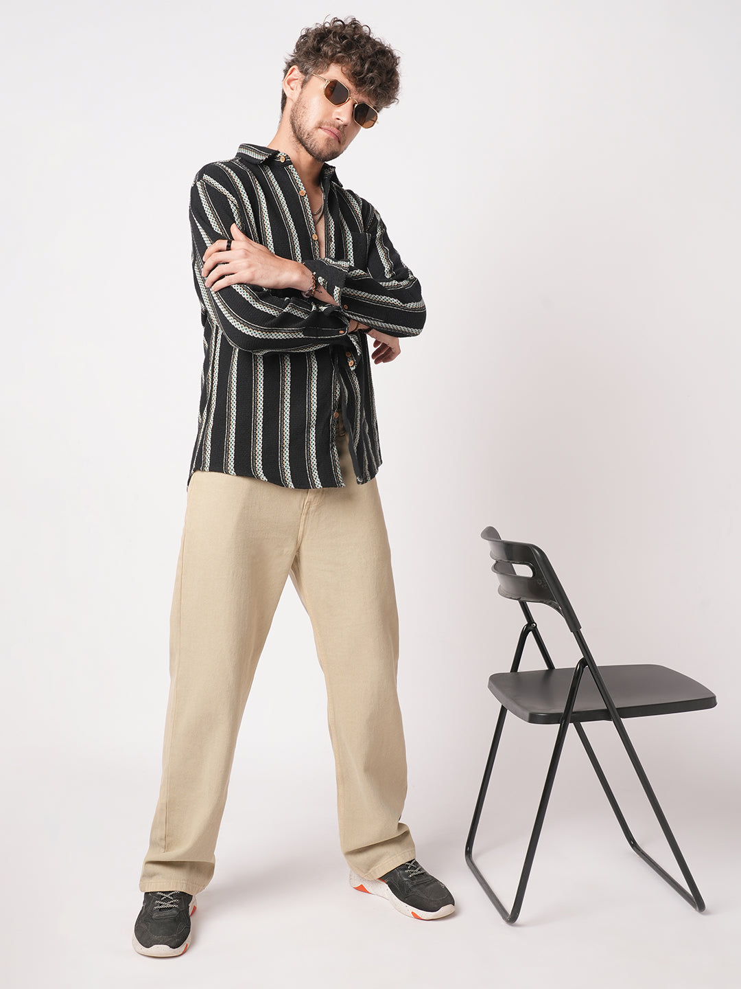 Black Midnight Tapestry Striped Shirt
