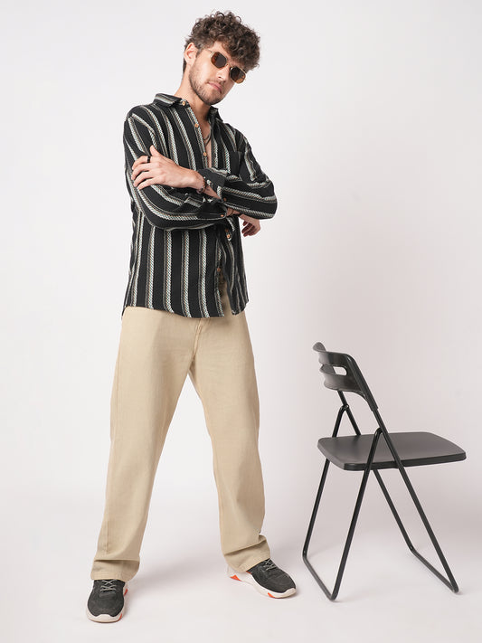Black Midnight Tapestry Striped Shirt