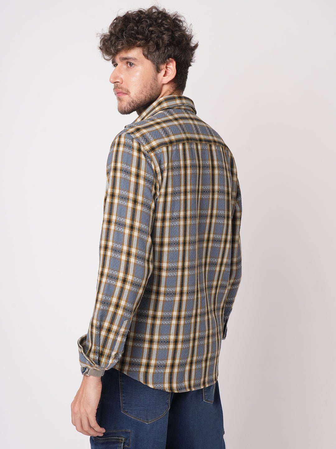 Ocean Blue Chevron Checkered Woven Shirt