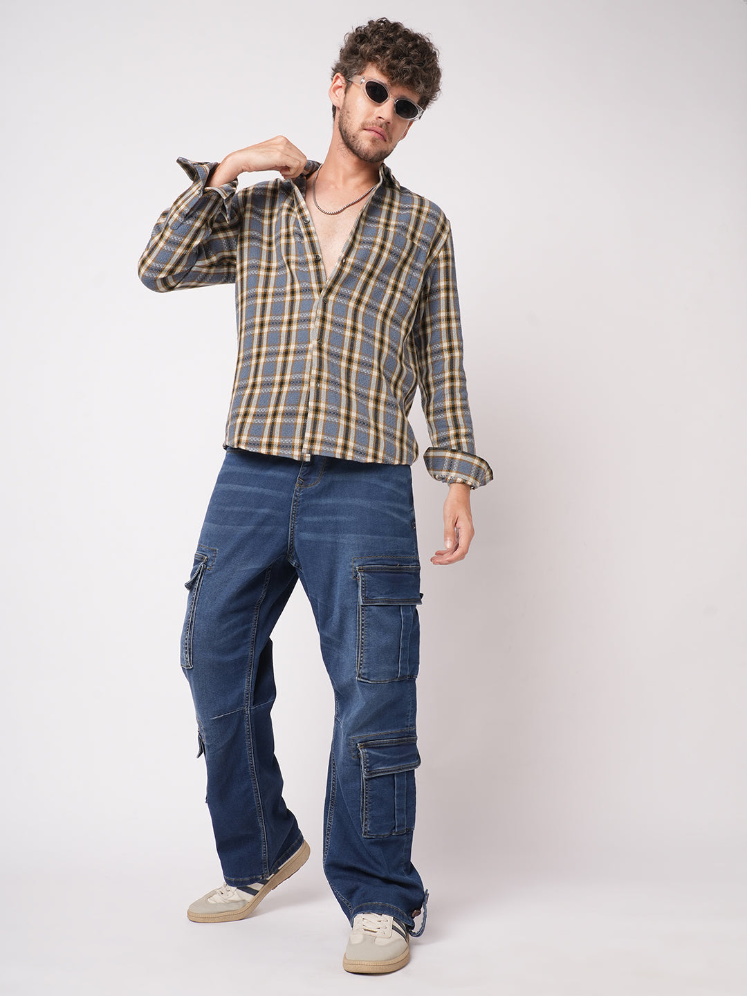 Ocean Blue Chevron Checkered Woven Shirt